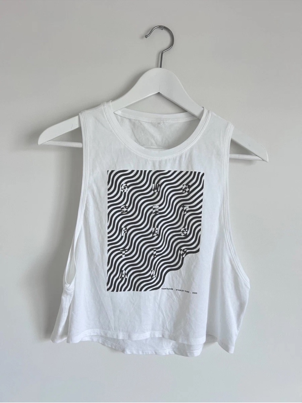 Lululemon SW20 Cropped Racerback Graphic Tank Top S White/Black